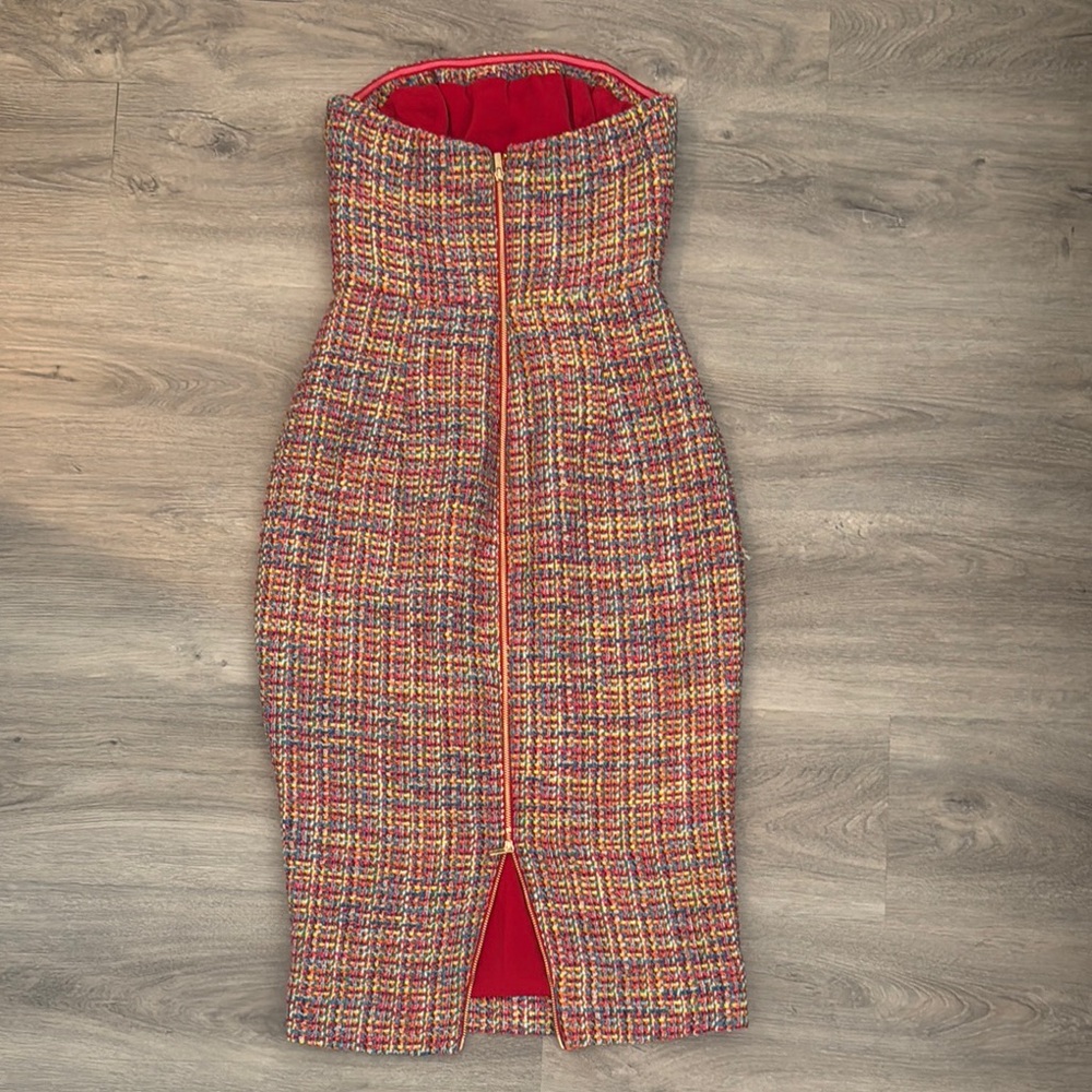 Multicolor Strapless Tweed Dress - Picture 5 of 7